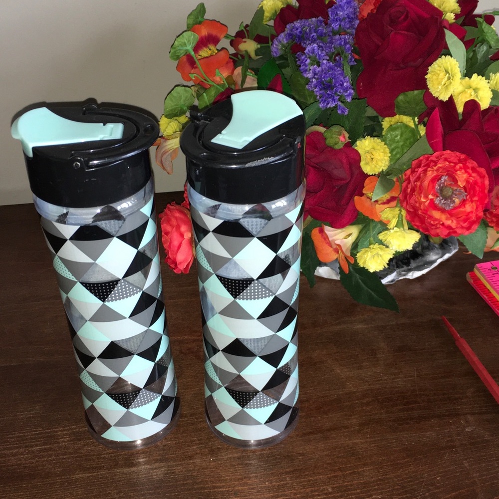 Stylish Geometric Water Bottles - Black and Mint